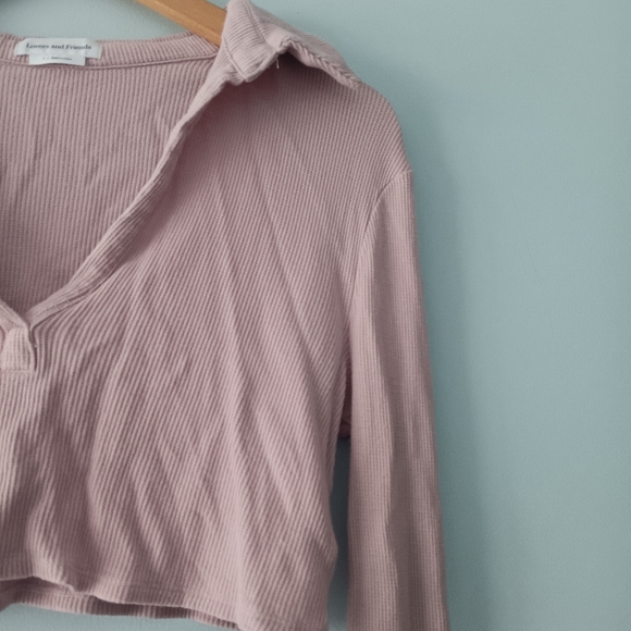 Lovers & Friends Celeste Blush Pink Waffle Knit Cropped Polo Top S - Picture 5 of 7